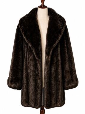 Alpine Studio Luxurious Dark Brown Faux Fur Coat - Women's Jacket-XL